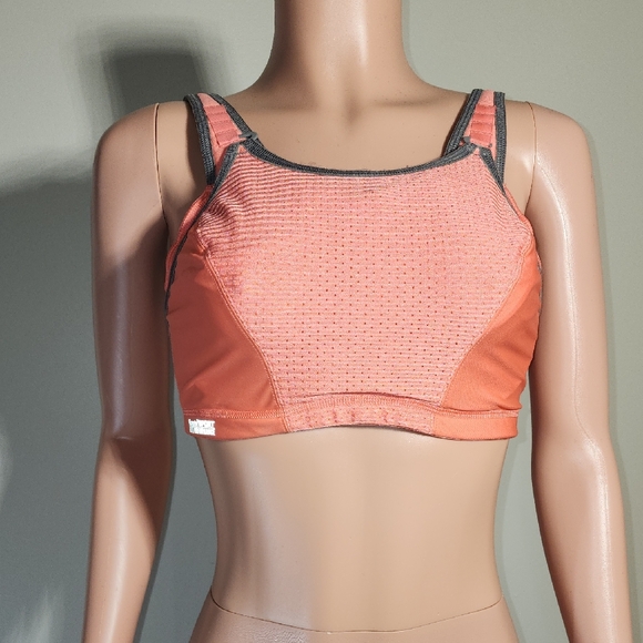 Glamorise Coral and Gray Sports Bra - Picture 1 of 9
